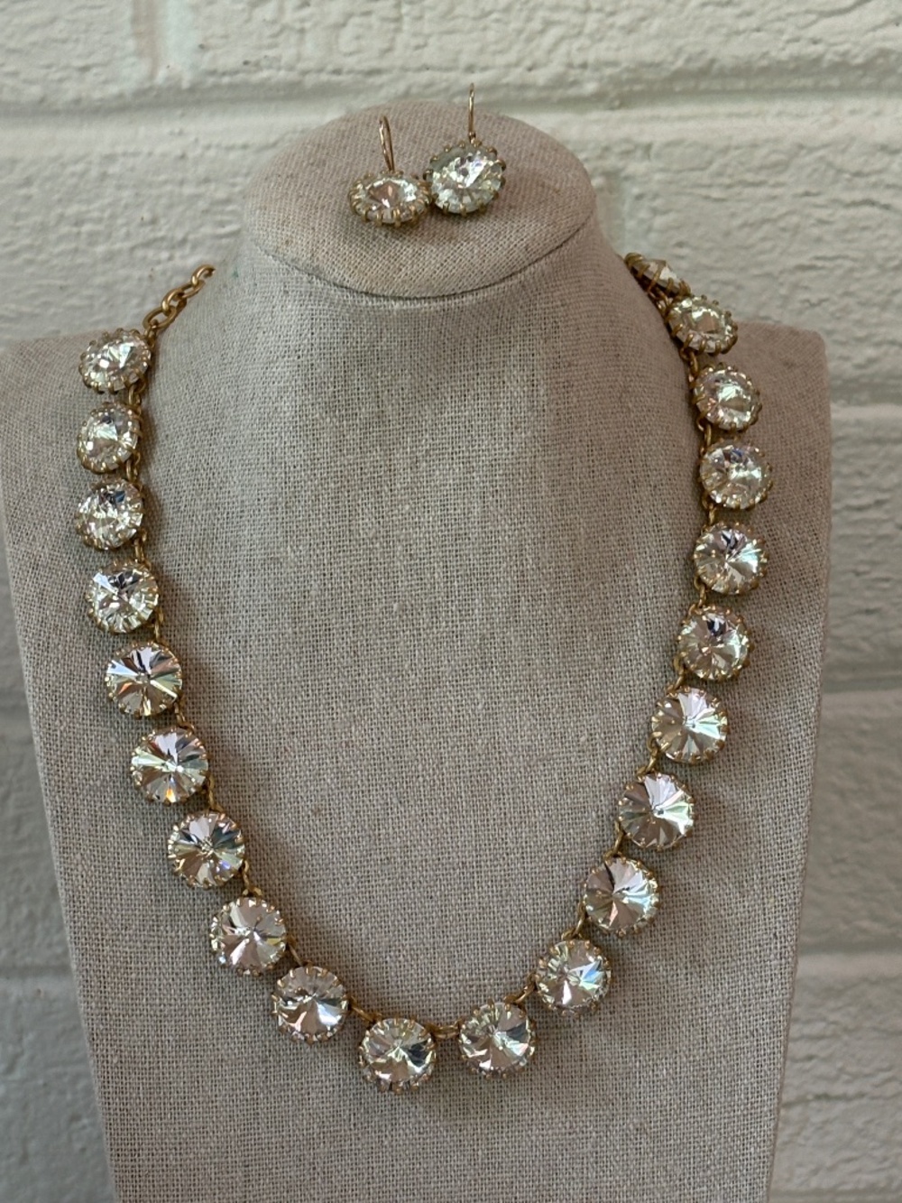 J. Crew Gold and Silver Crystal Necklace with Matching Earrings